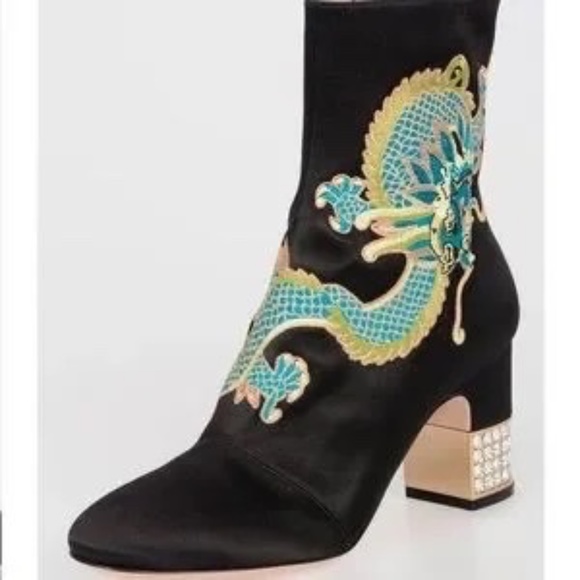 Gucci Embroidered Satin Boots with removable crystal bows and heels  sz38 - Picture 1 of 15